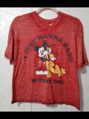 Disney Mickey & Pluto "Hang With My Dog" Red Pajama Top, Kids Size M (8-10)